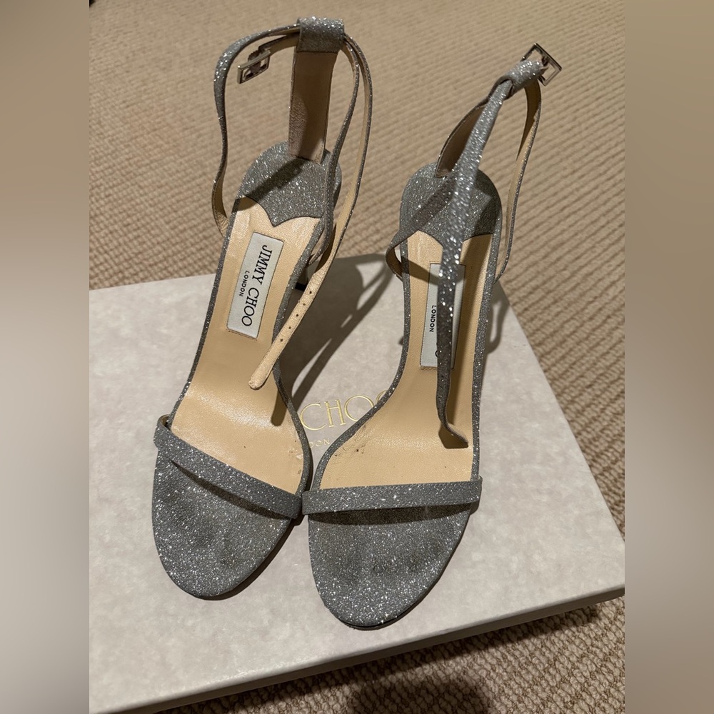 Jimmy Choo Silver Glitter Heels